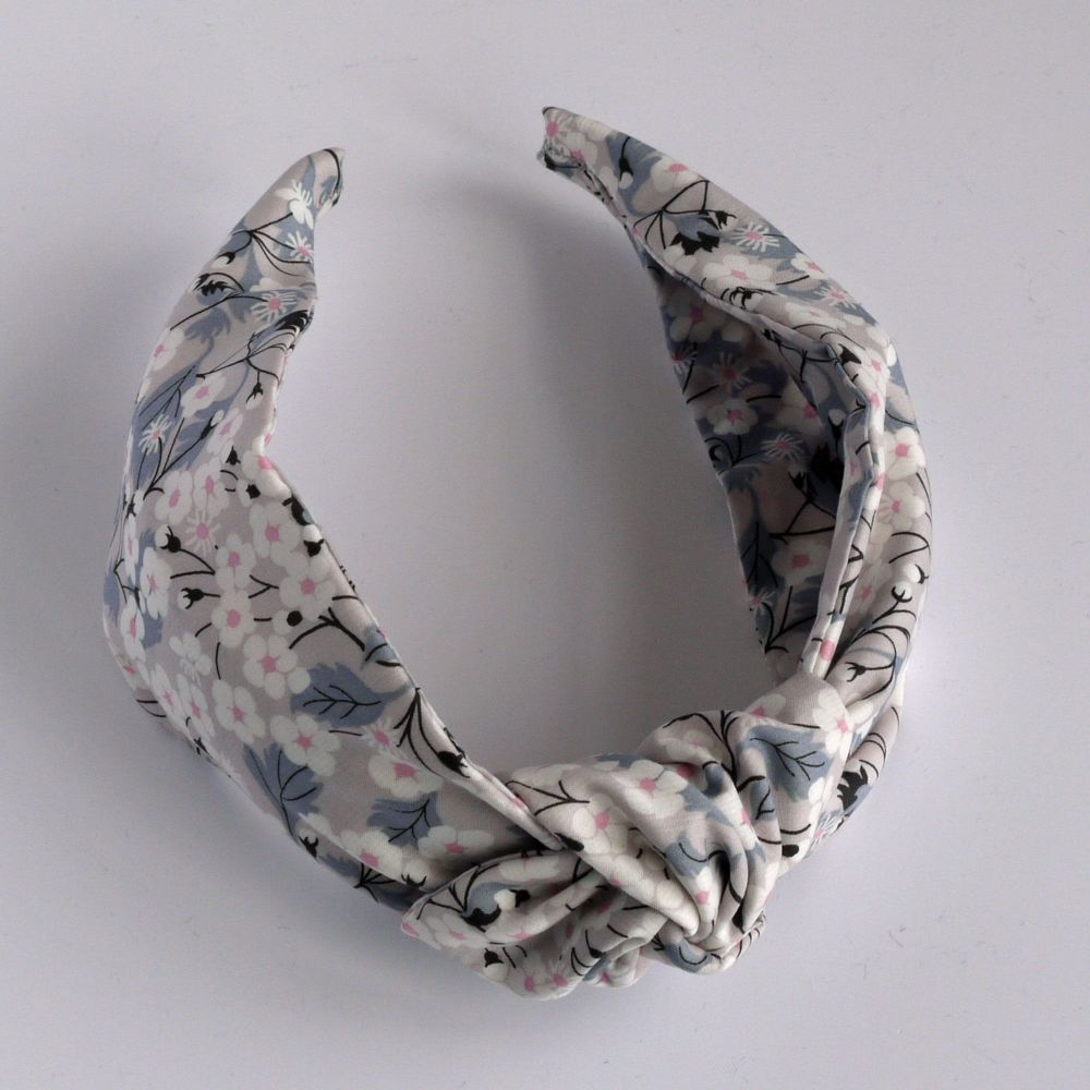 Floral Liberty print hairband - Mitsi grey knot