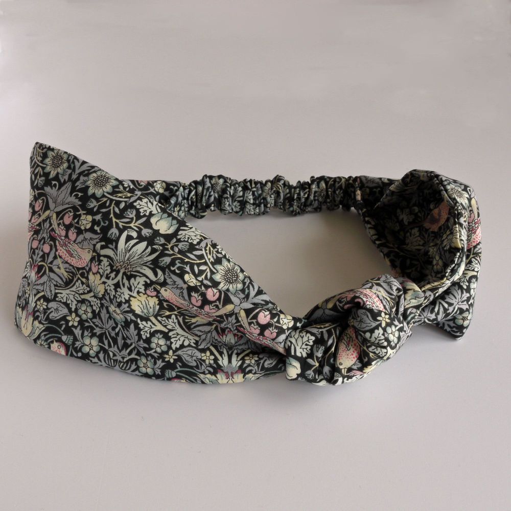 Liberty of London fabric hairband - Strawberry Thief black