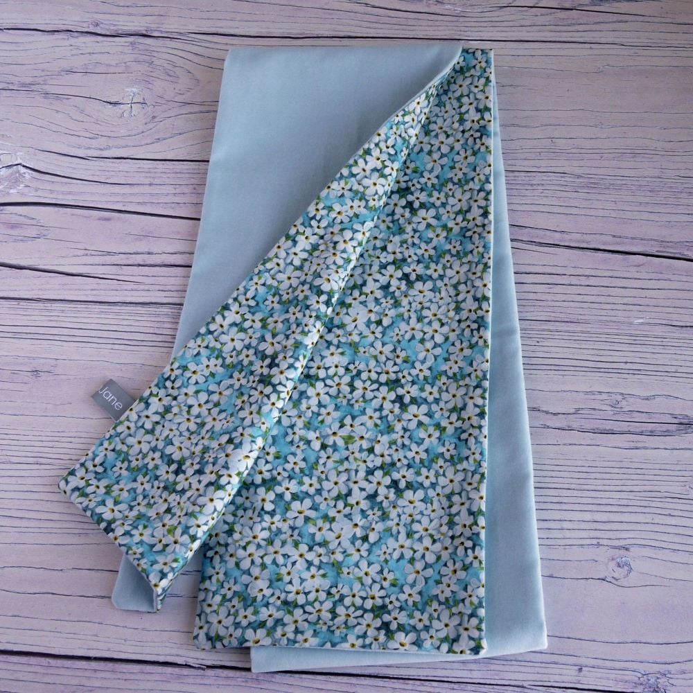 Duck egg blue velveteen and Liberty Petal Wish scarf