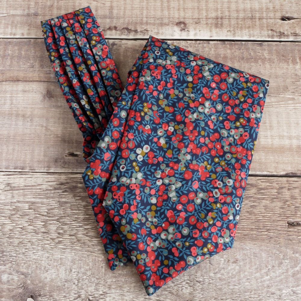 Wiltshire Berry blue floral cravat made with Liberty fabric