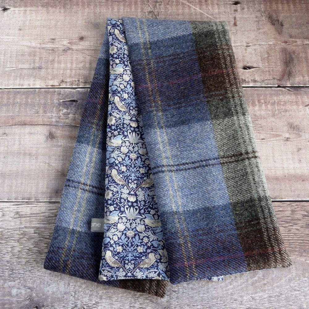 Plaid tweed and Strawberry Thief blue scarf