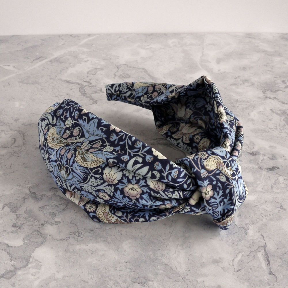 Strawberry Thief blue knot hairband