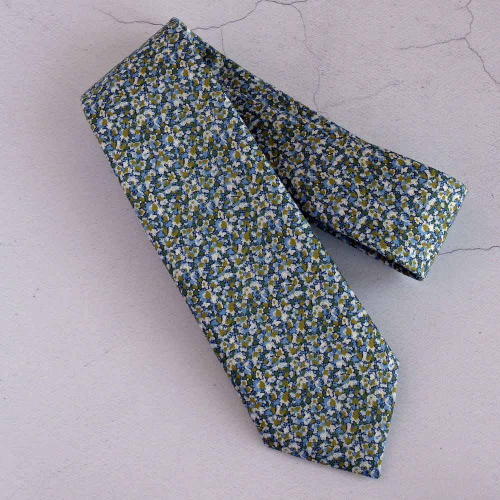 Pepper green blue tie made from Liberty fabric