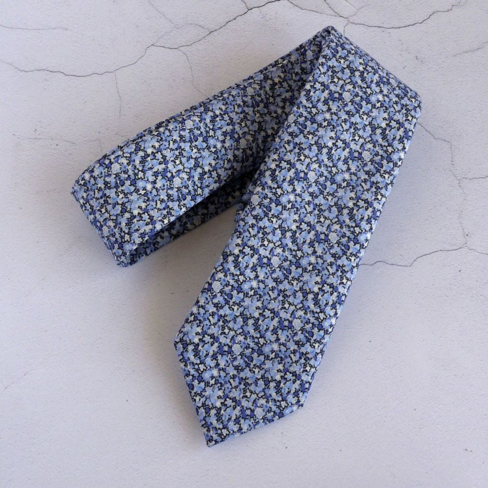 Men's handmade Liberty tana lawn tie - Pepper blue