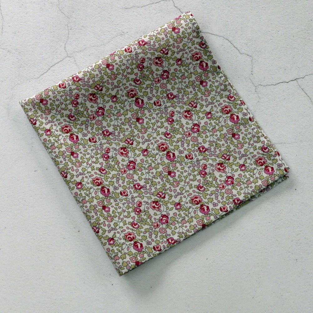 Pink floral pocket square made with Liberty tana lawn Eloise