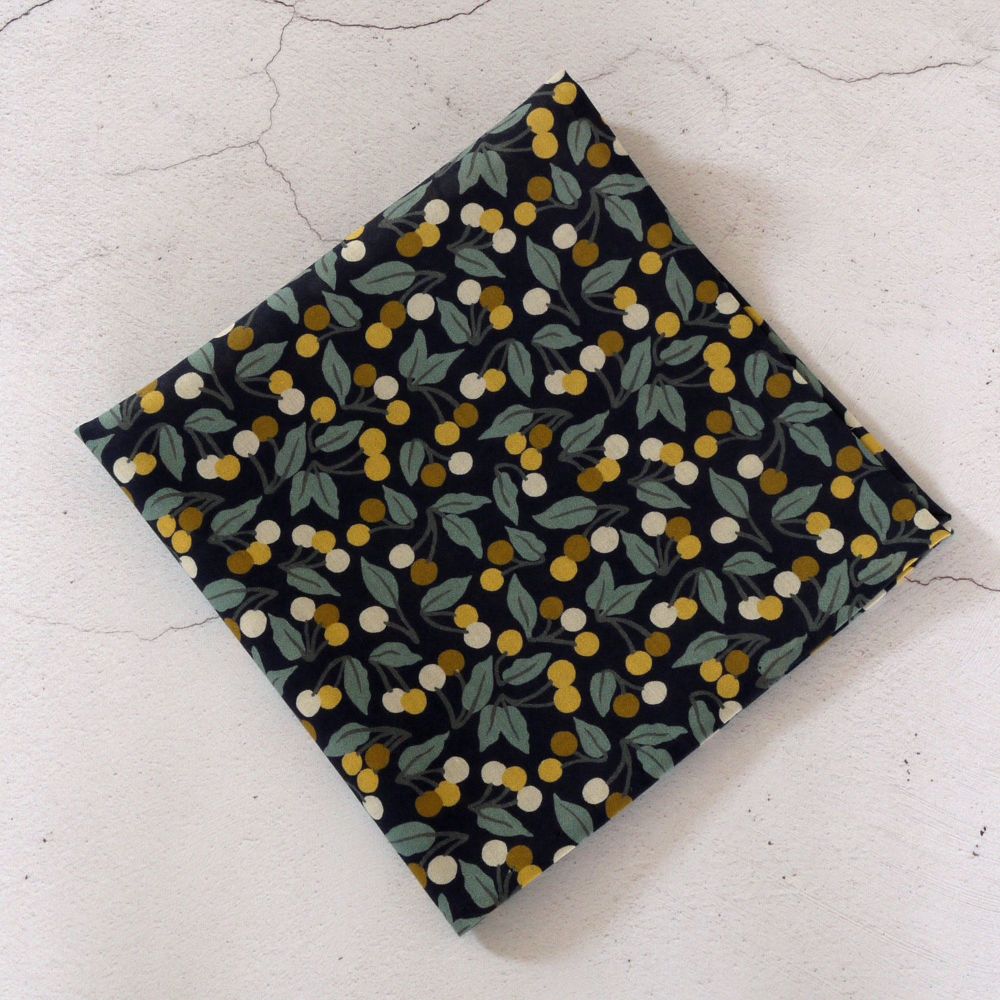 Blue and gold floral pocket square - Liberty tana lawn Cherry Drop