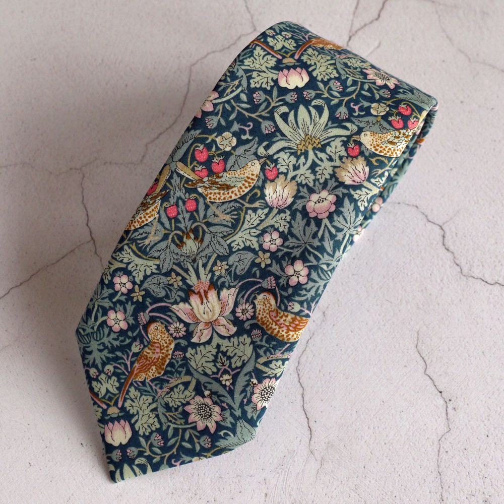 Custom order for 7 hand stitched ties  - Strawberry Thief green