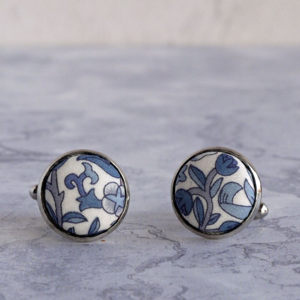 Liberty Strawberry Thief light blue silver plated cuff links