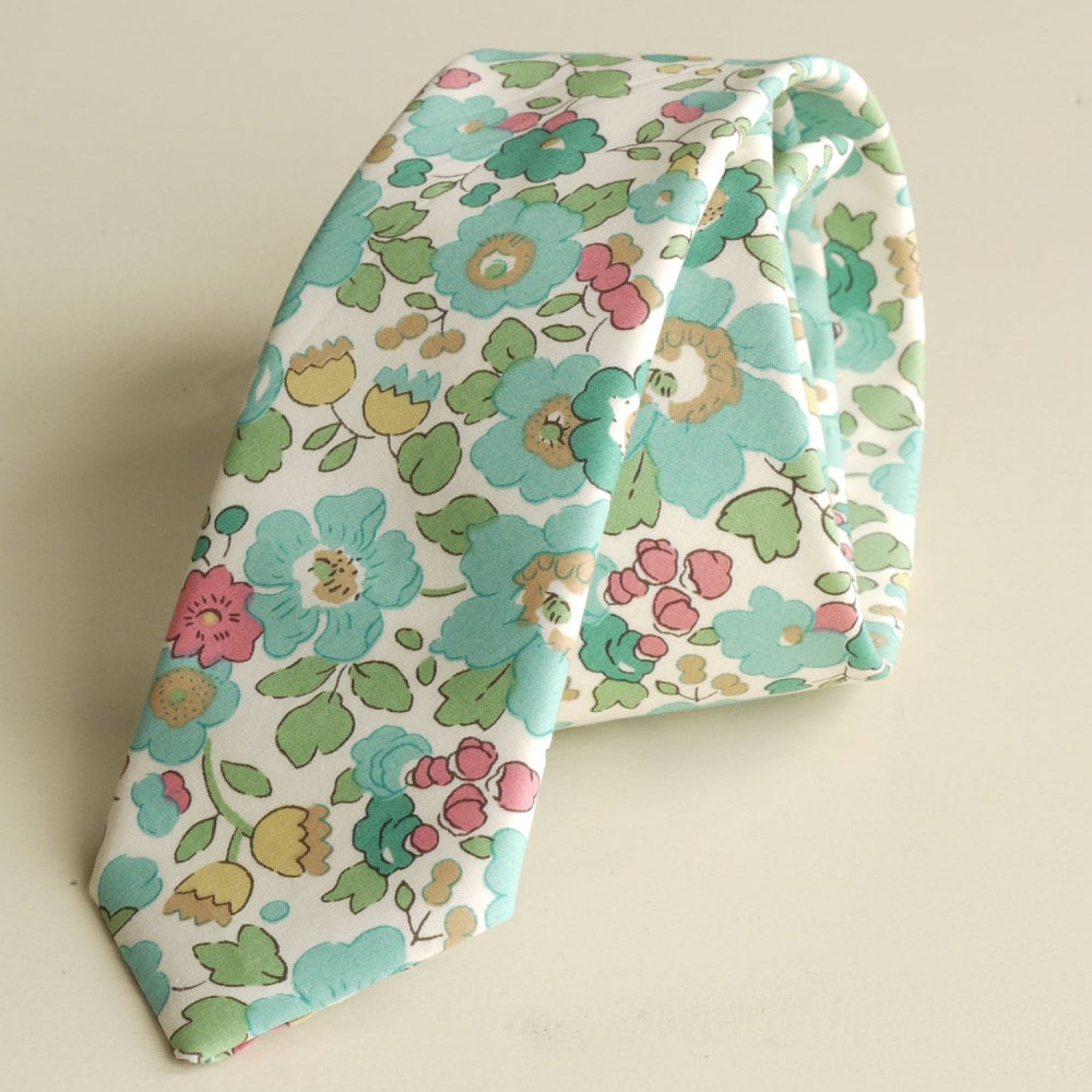 <!-113->Men's Handmade Liberty Tana Lawn Tie - Betsy aqua green