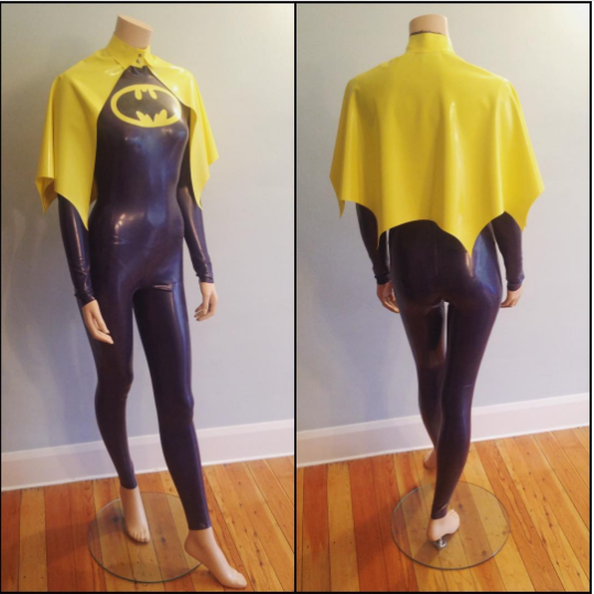 Rubber Latex Batgirl Inspired Catsuit and Cape
