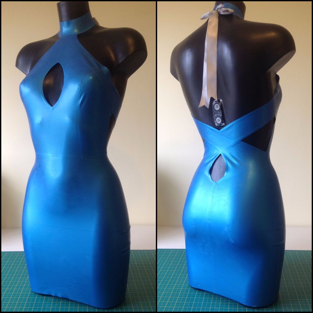 Rubber Latex Crossover-Back High Neck Dress