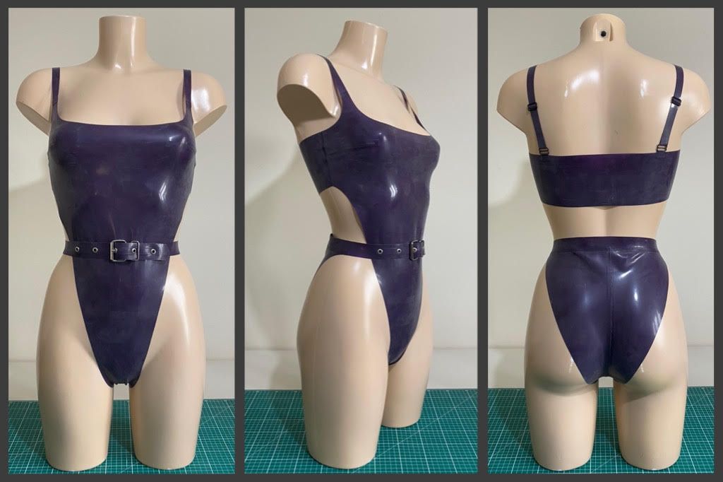 Latex Rubber Belted Swimsuit / Bodysuit