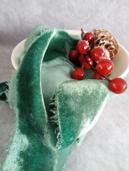 Opaline green, silk velvet ribbon