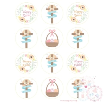 Easter Cross 'He is Risen' Cupcake Toppers