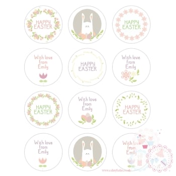 Easter Bunny Delicate Floral Cupcake Toppers - can be personalised