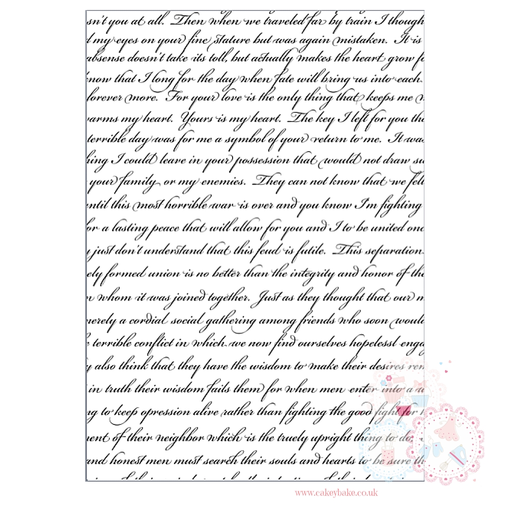Edible Icing Sheet or Wafer Paper - Love Script Handwriting Design