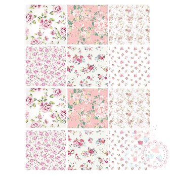 Ditsy Pink Roses Patchwork A4 Edible Printed Sheet x 12 squares