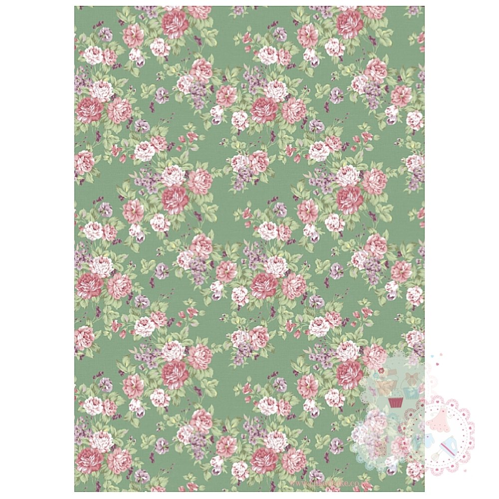 Roses on a Vintage Green Background A4 Edible Printed Sheet