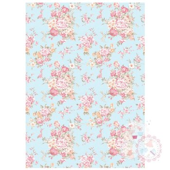 Roses on a Pale Blue Vintage Background A4 Edible Printed Sheet