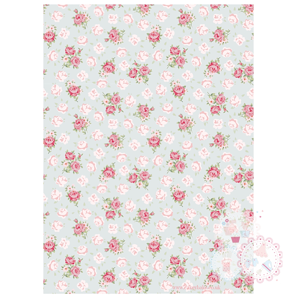 Roses on a Blue Vintage Background A4 Edible Printed Sheet