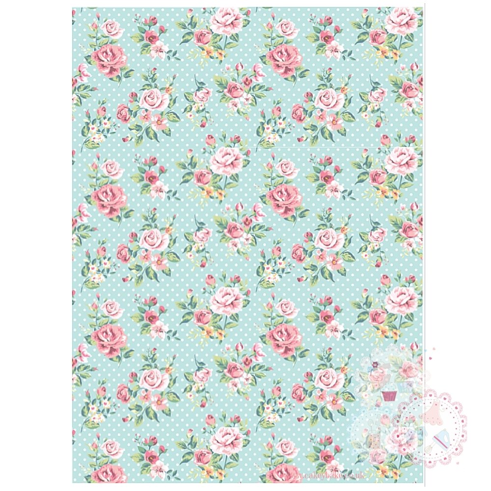 Roses on a Turquoise Blue Background A4 Edible Printed Sheet