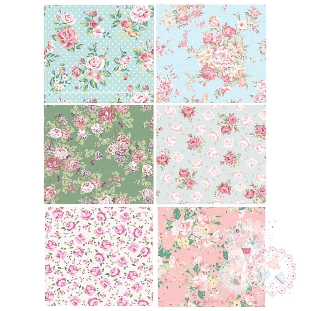 Patchwork Sheet of Rose designs x 6 - Blue, Green , Pink A4 Edible Printed 