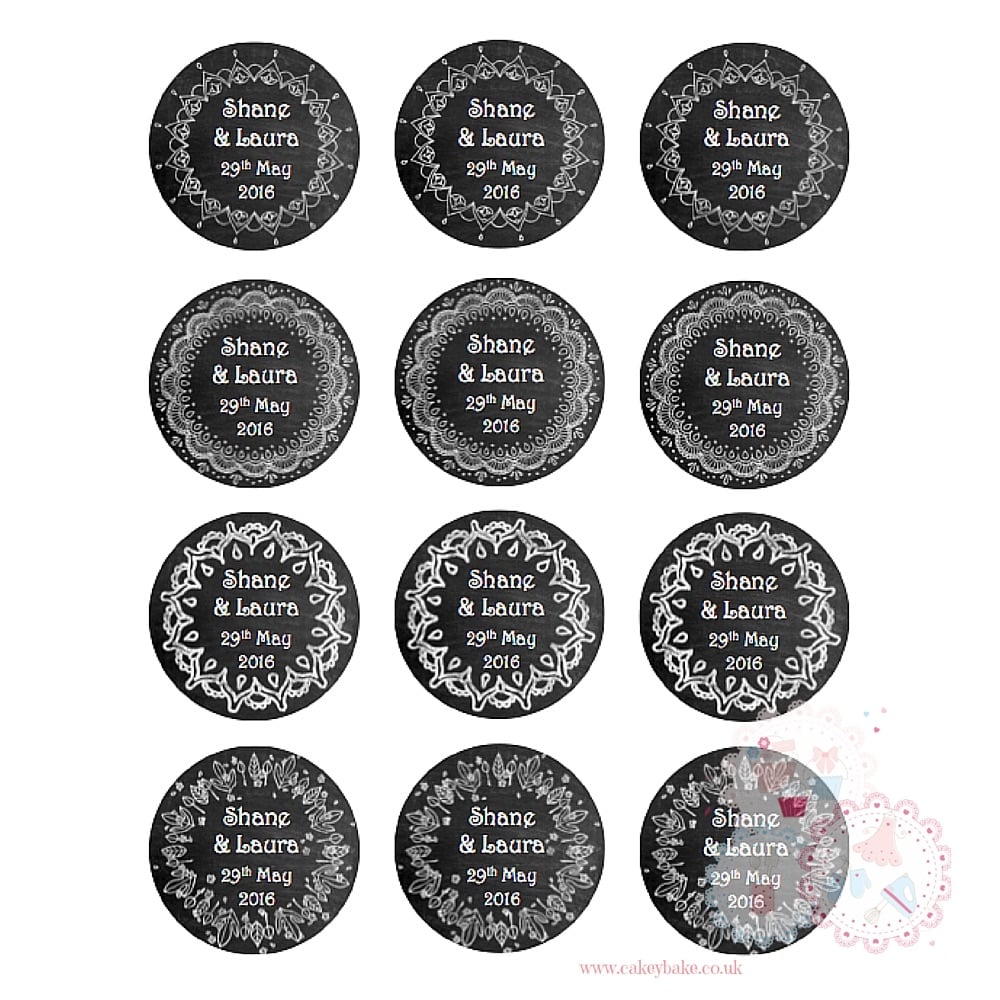 Chalkboard Border Cupcake Toppers - personalised