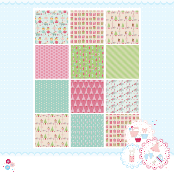Christmas Pink Elves Patchwork A4 Edible Printed Sheet x 12 squares