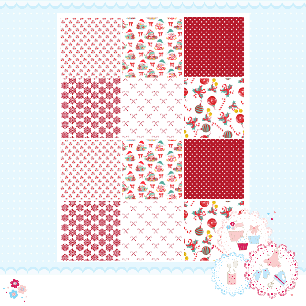 Christmas Red Patchwork A4 Edible Printed Sheet x 12 squares