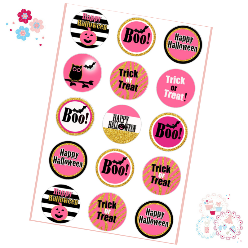 Halloween Cupcake Toppers - Pink Glitter Designs