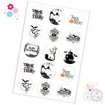 Halloween Cupcake Toppers - Black and White Trick or Treat designs