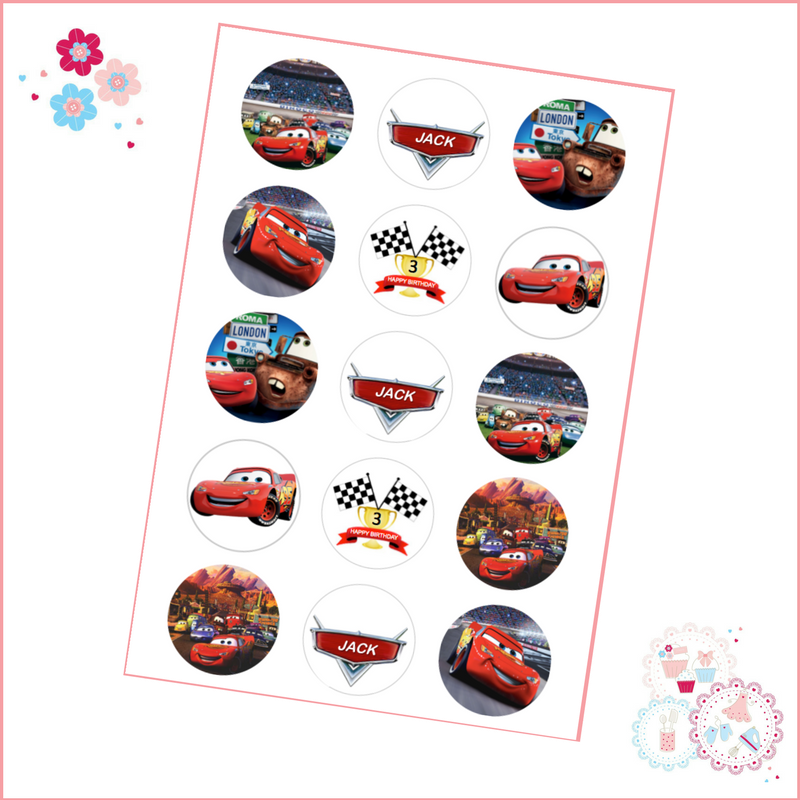 Cars Cupcake Toppers - Personalised
