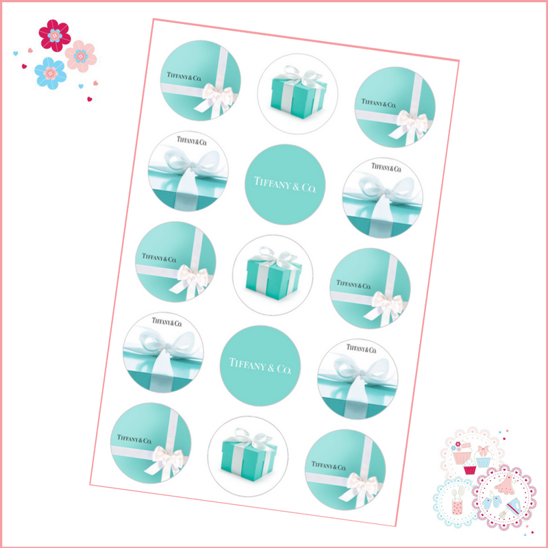 Tiffany Cupcake Toppers x 15 - Designer Brands icing pre-cut toppers