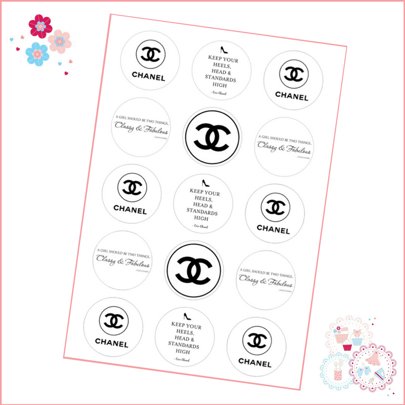 Designer Brands Cupcake Toppers - Chanel Style Cupcake Toppers x 15