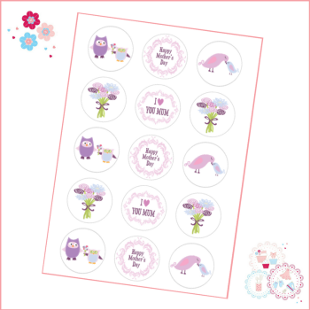 Mother's Day Purple birds owl Cupcake Toppers