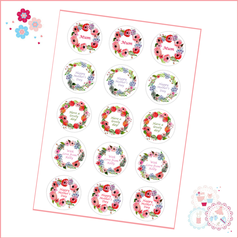 Mother's Day Watercolour Flowers Cupcake Toppers - can be personalised