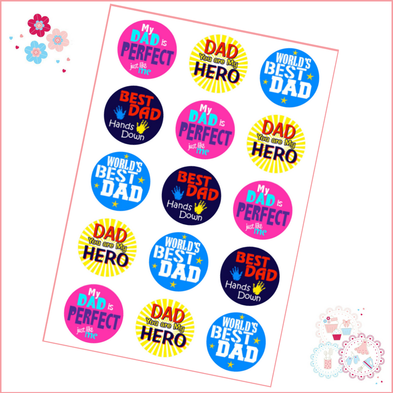 Edible Cupcake Toppers x 15 - Father's Day 'My Hero'