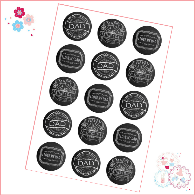 Edible Cupcake Toppers x 15 - Chalkboard Father's Day Theme