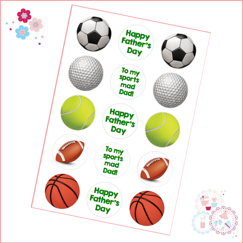 Edible Cupcake Toppers x 15 - Father's Day - Sports Mad Dad