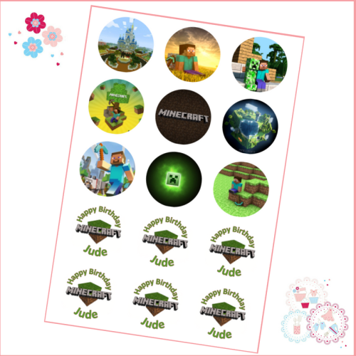 Edible Cupcake Toppers x 15 - Minecraft Cupcake Toppers - personalised with