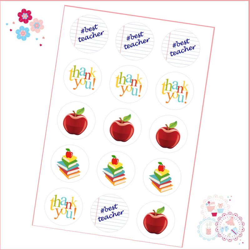 Edible Cupcake Toppers x 15 - 'Best Teacher' 