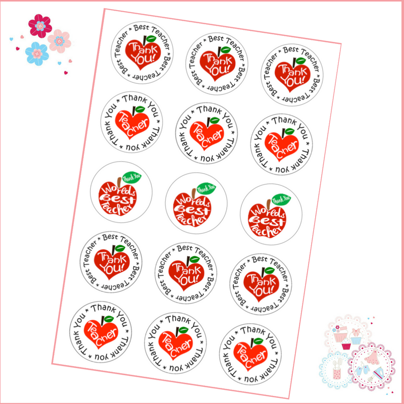 Edible Cupcake Toppers x 15 - 'Best Teacher in the world' 
