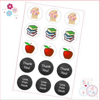Edible Cupcake Toppers x 15 - apples, books and teddies - can be personalised