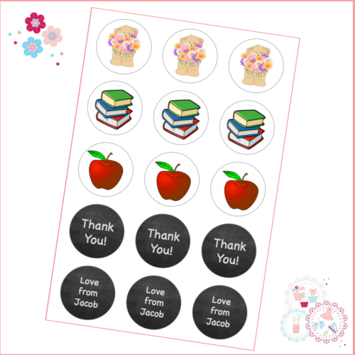 Edible Cupcake Toppers x 15 - apples, books and teddies