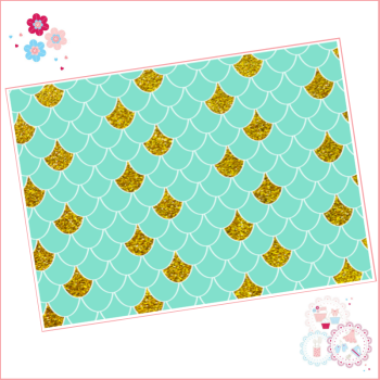 Mermaid scales pattern A4 Edible Printed Sheet - Turquoise, and Gold