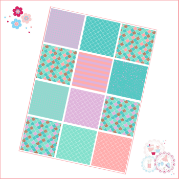 Patchwork Mermaid scales patterns A4 Edible Printed Sheet - Turquoise, Lilac and Gold