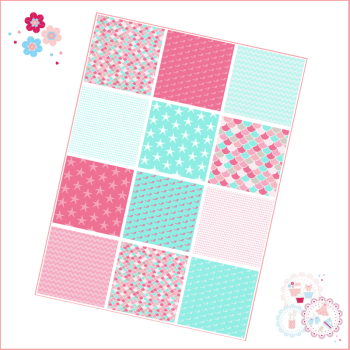 Patchwork Mermaid scales patterns A4 Edible Printed Sheet - Turquoise, and Pink