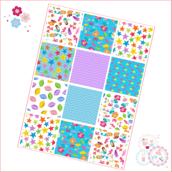 Patchwork Mermaid patterns A4 Edible Printed Sheet - bright and fun colours 