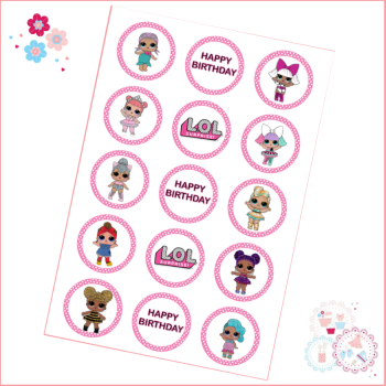 Edible Cupcake Toppers x 15 - LOL Surprise Doll Cupcake Toppers, Pink
