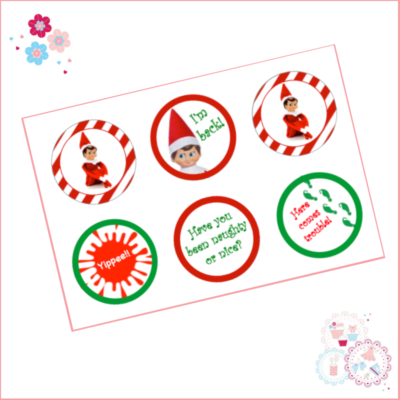 Elf on the Shelf Cupcake Toppers x 6